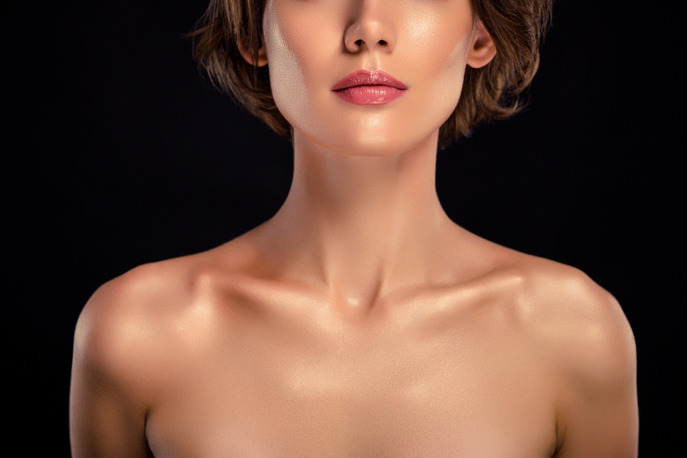 Smooth décolleté and neck area highlighting Radiesse treatment for wrinkles, ????? elasticity, and collagen stimulation